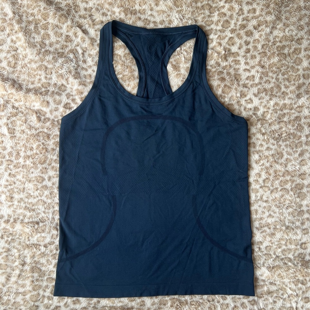 Lululemon swiftly tech racer back tank top- hip length, true navy, size 10